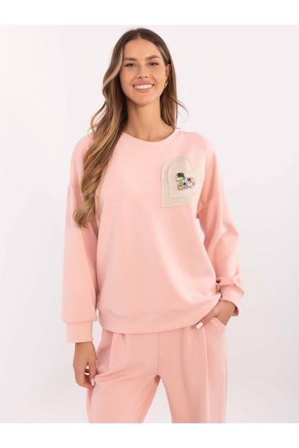 Dámska broskyňová športová mikina bez kapucne DHJ-BL-20322.72 (Farba Broskyňová, Veľkosť ONE SIZE)