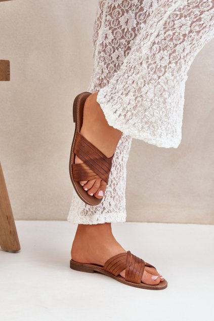 Kožené Dámske papuče lewski shoes 3682 camel / 3682 CAMEL PRZECIER (Veľkosť 36)