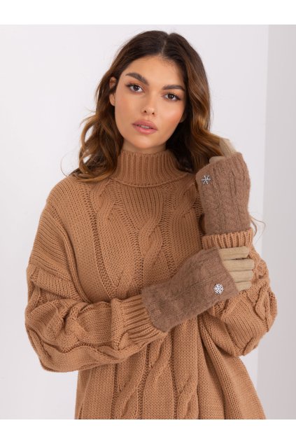 Dámske Rukavice farba Tmavo-béžová kód AT-RK-231405.08X (Farba Tmavo-béžová, Veľkosť ONE SIZE)