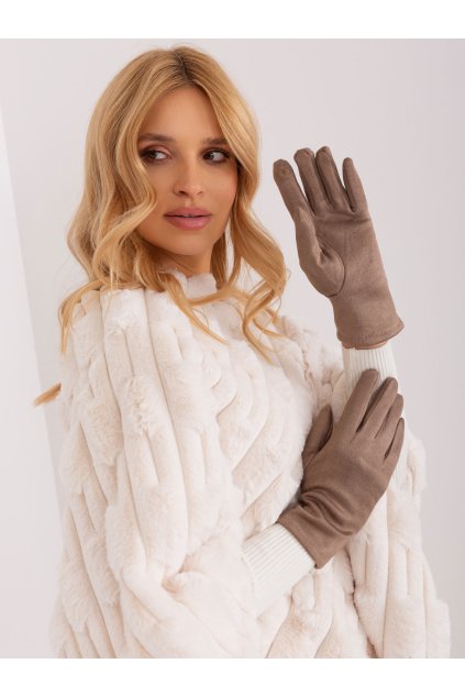 Dámske Rukavice farba Tmavo-béžová kód AT-RK-2370.99 (Farba Tmavo-béžová, Veľkosť S/M)