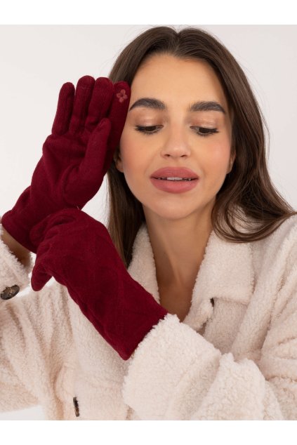 Dámske Rukavice farba Bordová kód AT-RK-23901.22 (Farba Bordová, Veľkosť S/M)