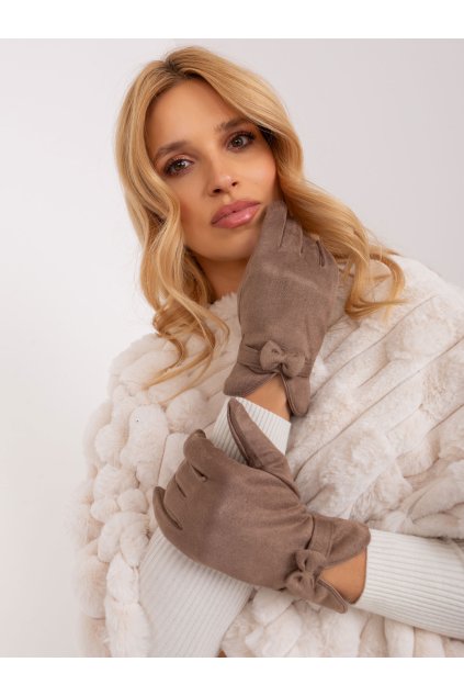 Dámske Rukavice farba Tmavo-béžová kód AT-RK-9003A.85 (Farba Tmavo-béžová, Veľkosť S/M)