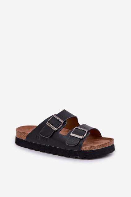 ľahké pánské papuče s prackami eko koža big star nn174531 čierne / (Veľkosť 40)