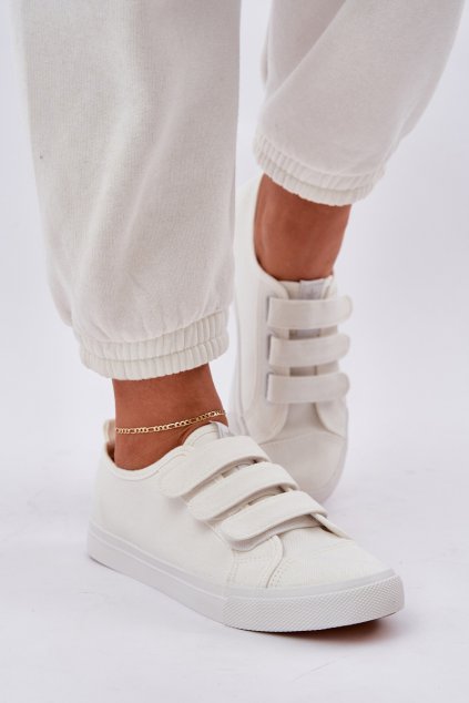 Biele detské tenisky z textilu na suchý zips, 23TX02-5791 WHITE