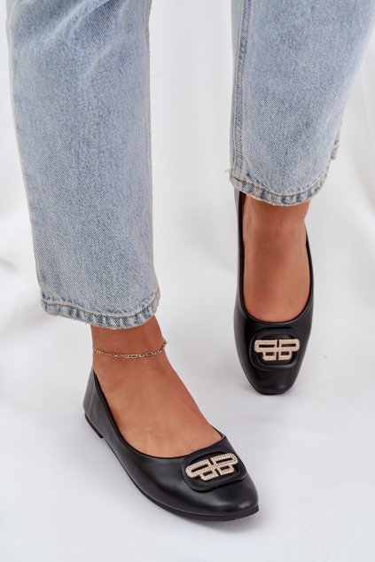 Balerínky s plochou podrážkou a ozdobou Black Ainoria (Veľkosť 37)