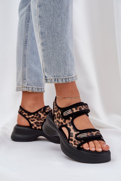 Eko kožené ľahké Sandále na platforme panther hnedé / AI23 LEOPARD (Veľkosť 36)