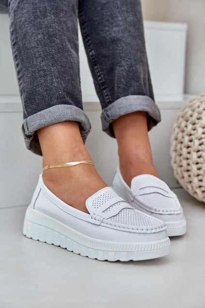 Dámské Kožené Mokasíny Na Platformě A Klínu Bílé Elanindel (Veľkosť 40)