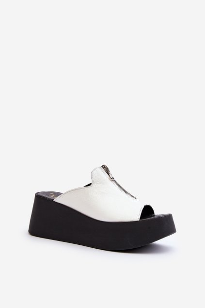 Zazoo 2916 Dámske žabky na masívnou platforme se zipsom biele / 2916/009 (Veľkosť 36)