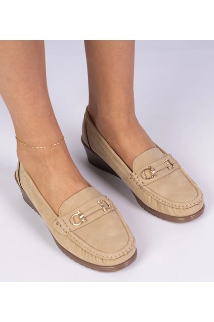 Hnedé dámske mokasíny na klinovom podpätku s matným povrchom Sambada QQ-10 KHAKI 38 - GM (Veľkosť 38)