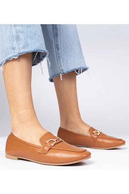 Hnedé elegantné mokasíny s kryštálmi Banzao H8-561 CAMEL 38 - GM (Veľkosť 38)