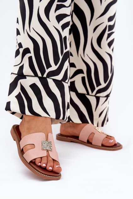 Ploché papuče s vystřižením a dekorací špinave růžová bohalis / GH5155-2 BEIGE (Veľkosť 36)