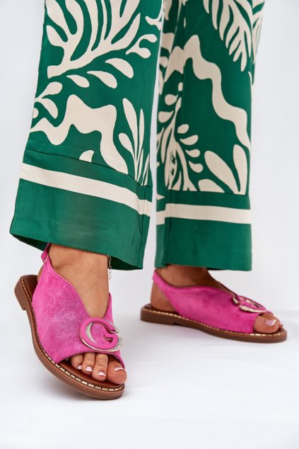 Ploché Sandále s ozdobou ružové haliones / A8230 PINK (Veľkosť 36)