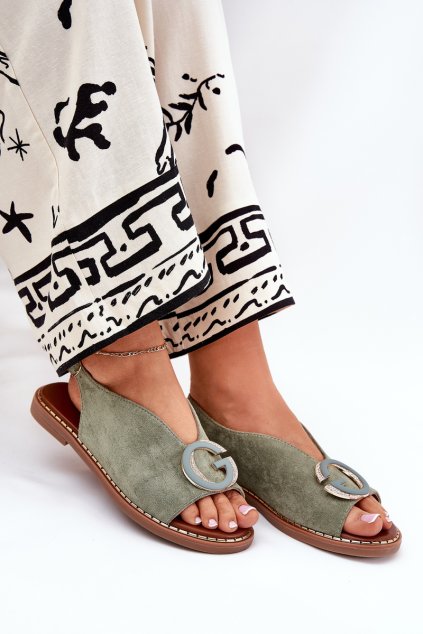 Ploché Sandále so zdobením zelené haliones / A8230 GREEN (Veľkosť 36)
