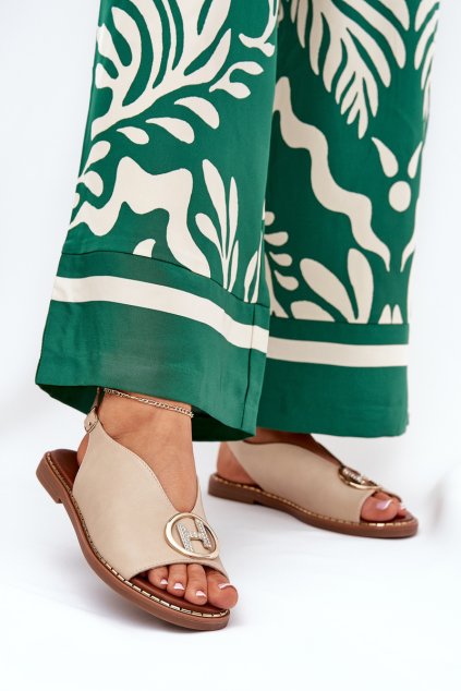 Ploché elegantní Sandále s ozdobou béžove iseliria / A8229 BEIGE (Veľkosť 36)