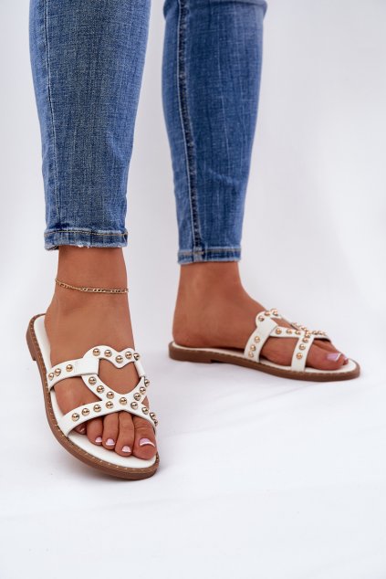 Zdobené ploché papuče Dámske biele adivrae / GH5173-3 WHITE (Veľkosť 36)