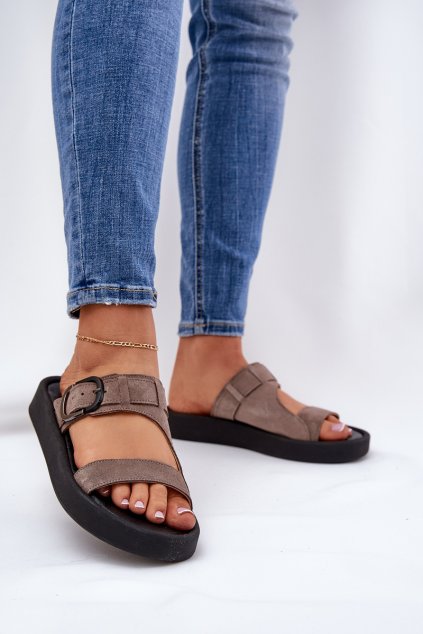 Dámske semišové papuče na platforme hnedé zazoo 3024 / 3024/032 (Veľkosť 36)