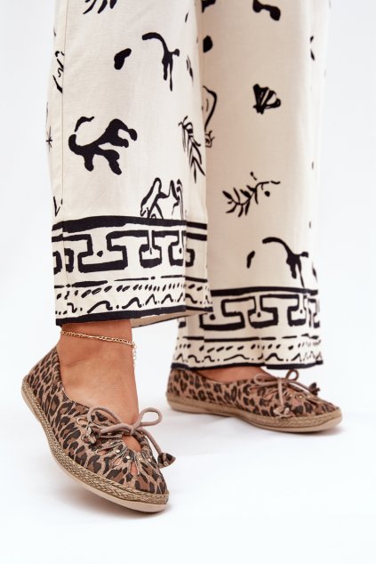 Ploché baleríny z prírodnej kože leopardí zazoo 10179 hnedé / 10179 LAMPART BEŻ (Veľkosť 36)