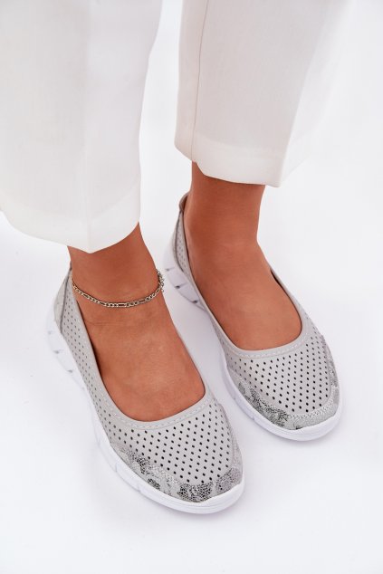 Kožené perforované baleríny Vinceza 95323 šedé (Veľkosť 36)