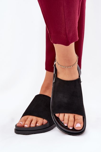 Dámske Sandále z eco semišu na platforme čierne migola / 3771 BLACK (Veľkosť 36)