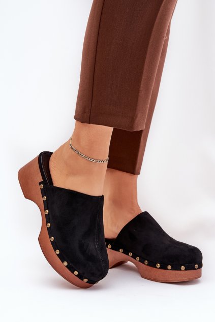 Chodaky Klapky Dámské S Hroty z eko semišuové Černé Ellason (Veľkosť 36)