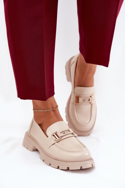 Dámske hnedé mokasíny z eko kože, kód J1003 BEIGE