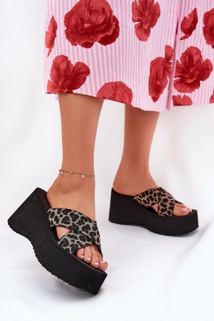 Dámské Klapky Na Klínu A Platformě Leopardí Černé Sevolee (Veľkosť 36)