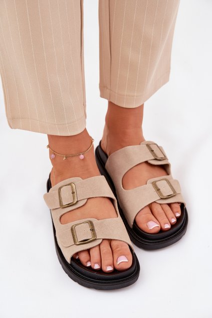 Dámske Sandále na platforme s prackami béžove simbes / M35 KHAKI (Veľkosť 36)