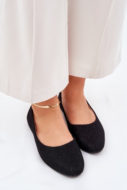 Dámske baletky ploché s třpytkami čierne tatorelis / 25BL02-9047 BLACK (Veľkosť 36)