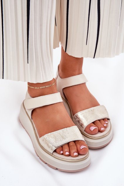 Dámské Sandály Na Klinu A Platformě S Ozdobami S.Barski HY056 Béžové (Veľkosť 41)