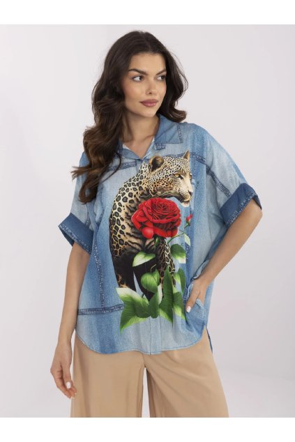 Dámske Košeľa farba Modrá kód DHJ-KS-19007-7.85 (Farba Modrá, Veľkosť ONE SIZE)