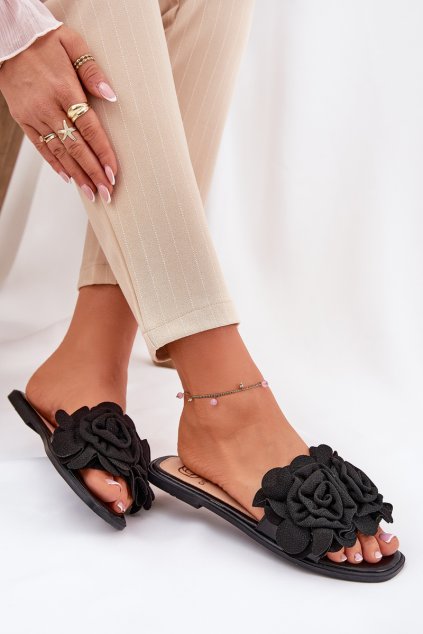 Ploché Dámské papuče S Mašlí Černé Tobin (Veľkosť 36)