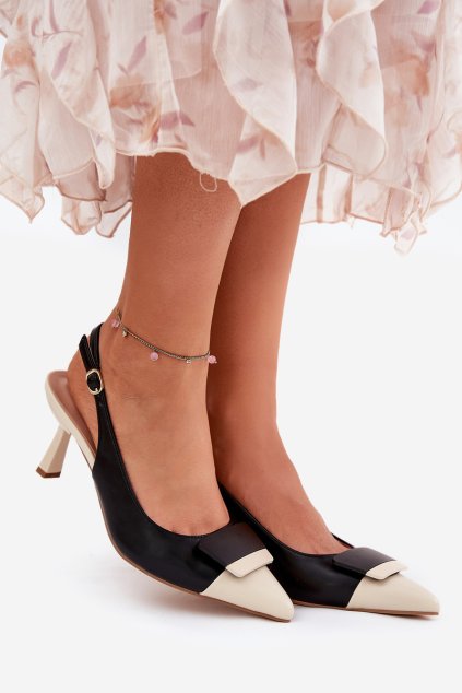 Elegantní Lodičky S Dekorací Eko Kožené Černé Ottoles (Veľkosť 40)