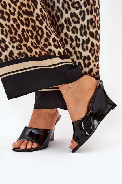 Lakované Dámské papuče Na Klínu Černé Nelithin (Veľkosť 36)