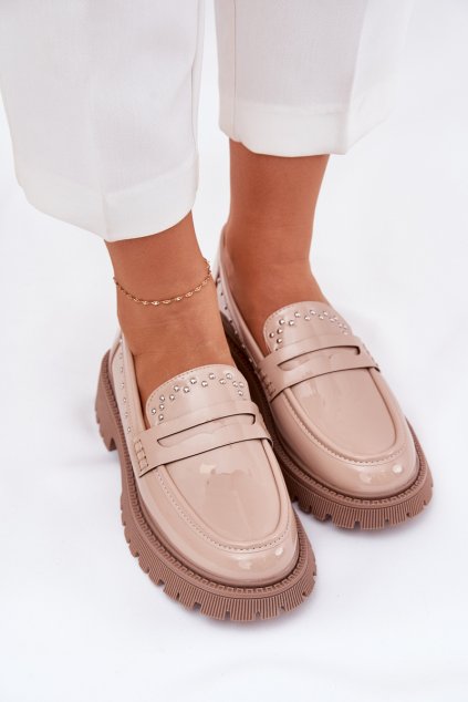 Dámské Lakované Mokasíny Se Zdobením Béžové Nallae (Veľkosť 40)