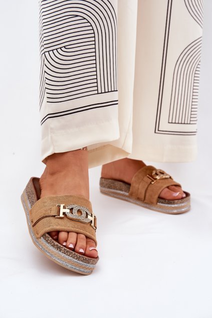 Dámské papuče Se Zlatým Detailem Na Platformě S Třpytkami Camel Eanes (Veľkosť 37)