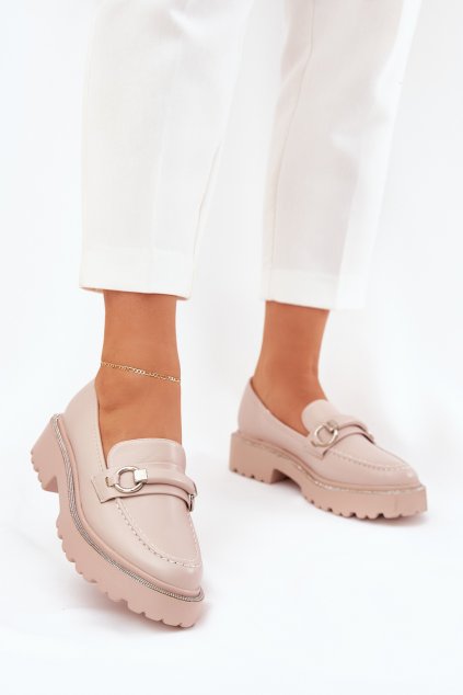 Dámské Mokasíny Ozdobené Zirkony Béžové Patina (Veľkosť 39)