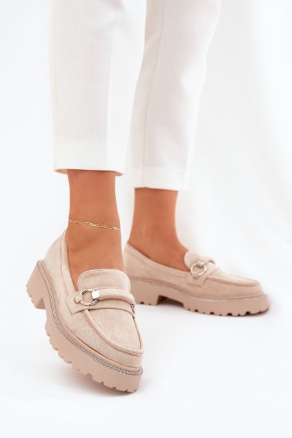 Dámské mokasíny zdobené zirkony béžové Patina (Veľkosť 40)