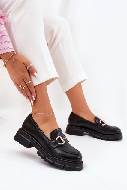 Dámské Mokasíny Eko Kůže Se Zlatým Detalem Černé Ravalissea (Veľkosť 38)