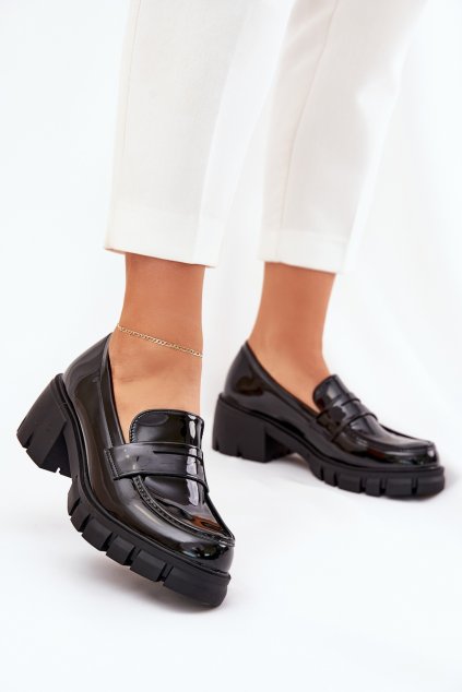 Lakované Dámské Polobotky Na Masivním Podpatku Černé Felonith (Veľkosť 38)