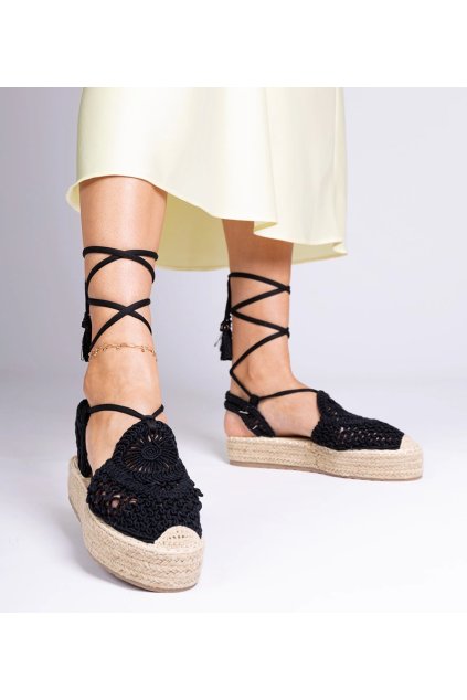 Čierne sandále espadrilky pletené Lemura JH190 BLACK 38 - GM (Veľkosť 38)