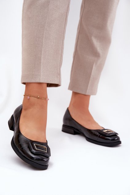 Kožené baletky s ozdobou d&a mk51-059 čierne / MK51-059 BLACK (Veľkosť 36)