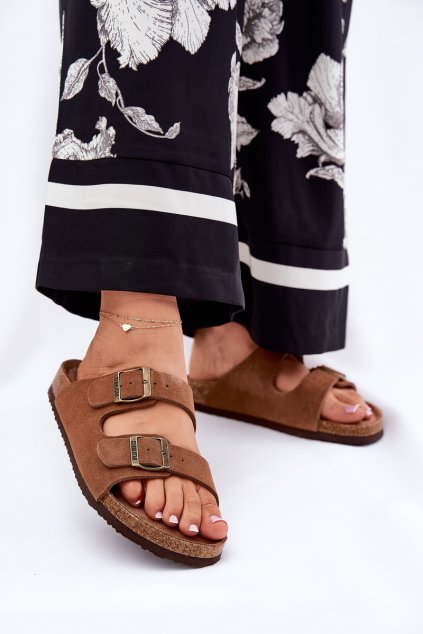 Semišové Dámské papuče Se Sponami Big Star RR274A394 Hnědé (Veľkosť 36)