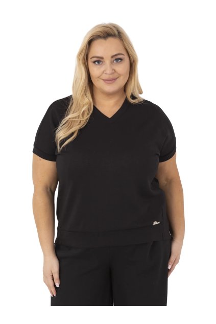 Dámska čierna plus size blúzka z viskózy, polyesteru a elastanu RV-BZ-A614.81