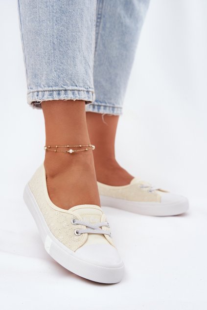 Dámské tenisky s výšivkou Lee Cooper LCW-25-31-3445L béžové (Veľkosť 36)