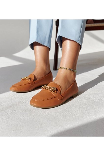 Hnedé mokasíny so Scaletta reťazou DF876 CAMEL 38 - GM (Veľkosť 39)
