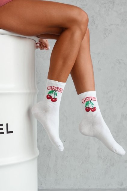 Biele dámske bavlnené ponožky s elastanom, kód produktu SK.37576