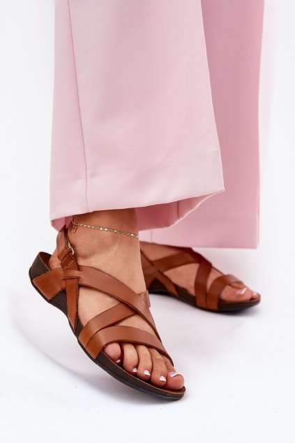 Plné kožené dámské sandály Zazoo 40032 hnědé (Veľkosť 37)