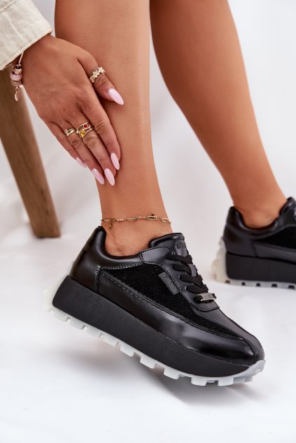 Dámske kožené tenisky na platforme big star rr274873 hi-poly system čierne / (Veľkosť 36)