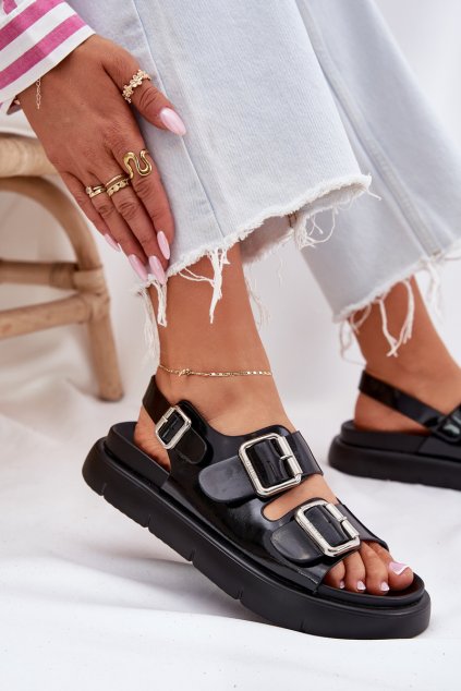 Kožené lakované Dámske Sandále s prackami big star rr274662 čierne / (Veľkosť 36)