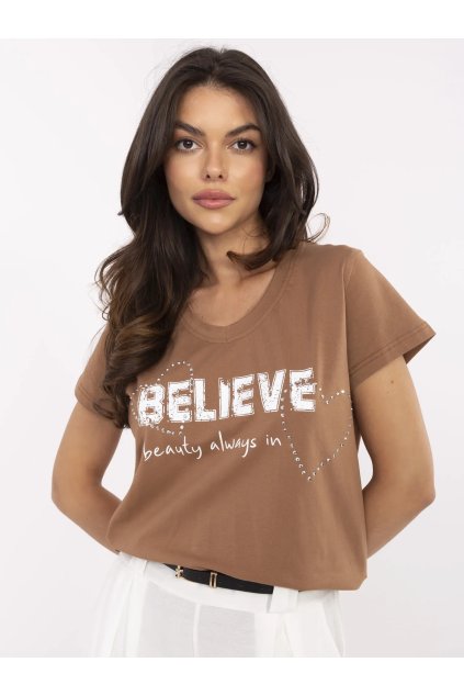 Dámske s aplikáciou farba svetlo-hnedá kód CLM-TS-1726.87 (Farba Svetlo-hnedá, Veľkosť S)